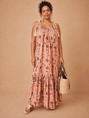 ULLA JOHNSON Cari Floral Boho Maxi Dress Primrose Coral L